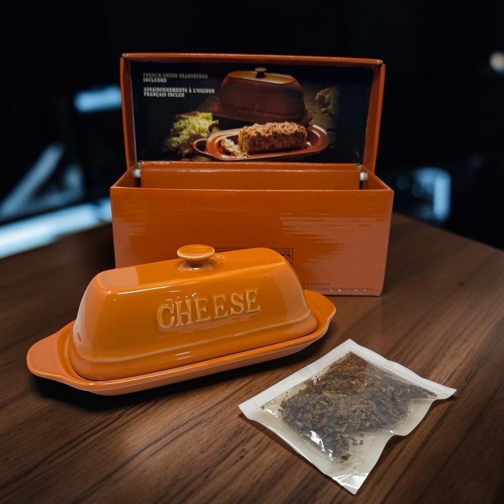 Village Gourmet Chevre Goat Cheese Baker Burnt Orange Ceramic Dish Box Seasoning